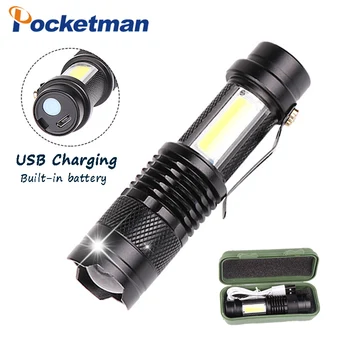 

USB rechargable flashlight 3800LM Q5+COB LED Flashlight Portable Mini ZOOM flashlight Waterproof torch Built-in battery