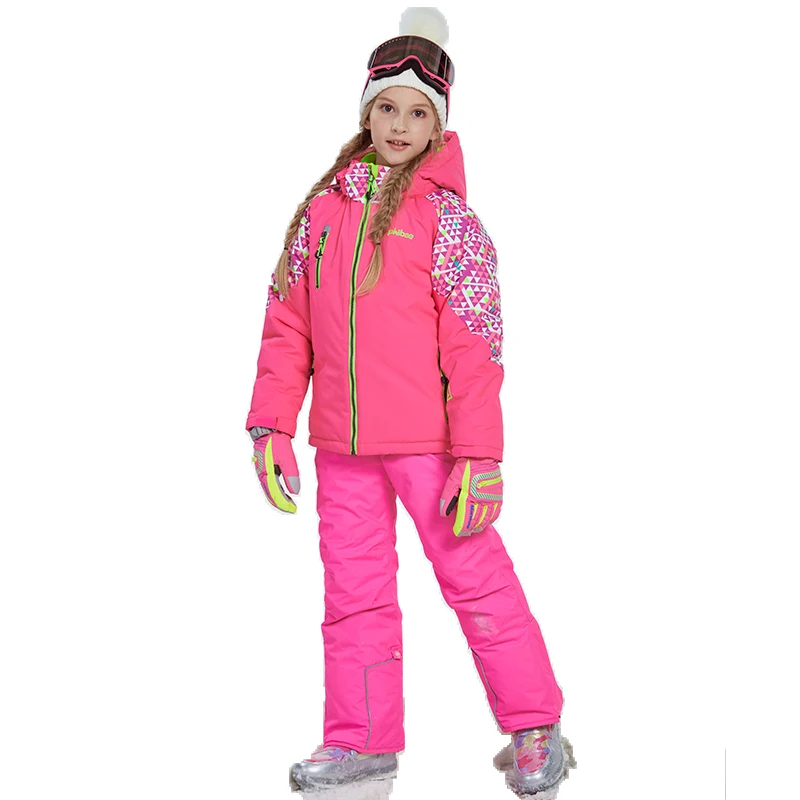 

Winter girls Skiing Suit fleece kids clothing sets Jackets overalls children sports snow outfitsWindproof 2019 big girl clothes