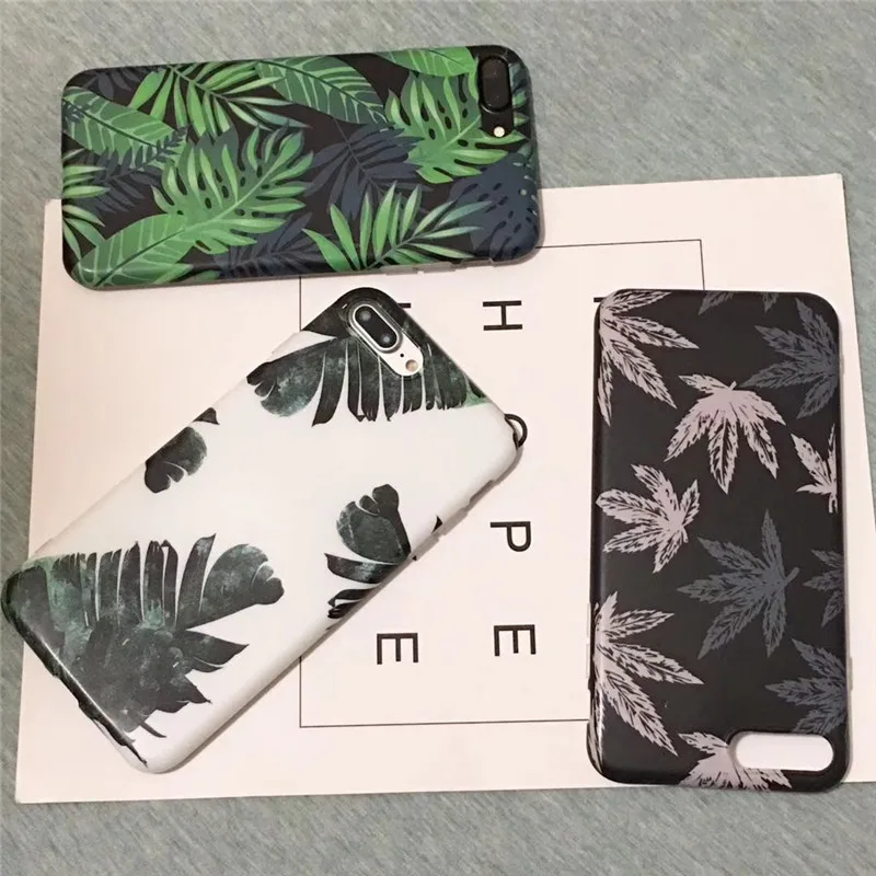 

Fresh and Stylish Plant Leaf Pattern Phone Case for IPhone 6 6S 7 8 Plus Soft Protection Drop-proof Phone Case for IPhone 7 8 X.