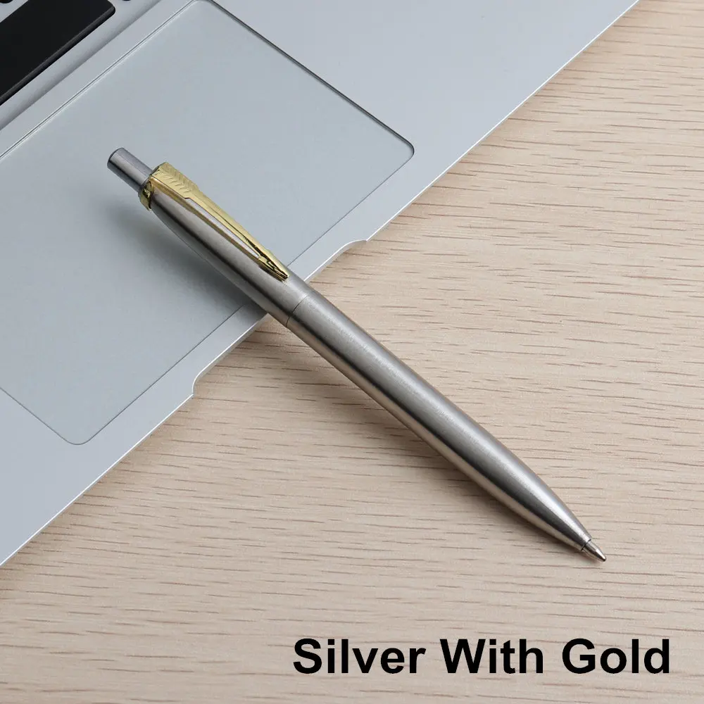 Baikingift, 1 шт., металлическая шариковая ручка, пресс, стиль, коммерческий подарок, ручки для школы, офиса, ядро, автоматическая шариковая ручка, ручка унисекс, 0,7 мм - Цвет: Silver With Gold