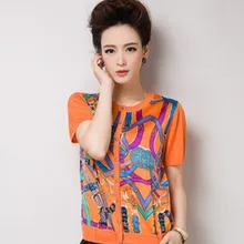 Шелк тутового шелкопряда кардиган летняя одежда с коротким рукавом шелковая футболка для женской одежды