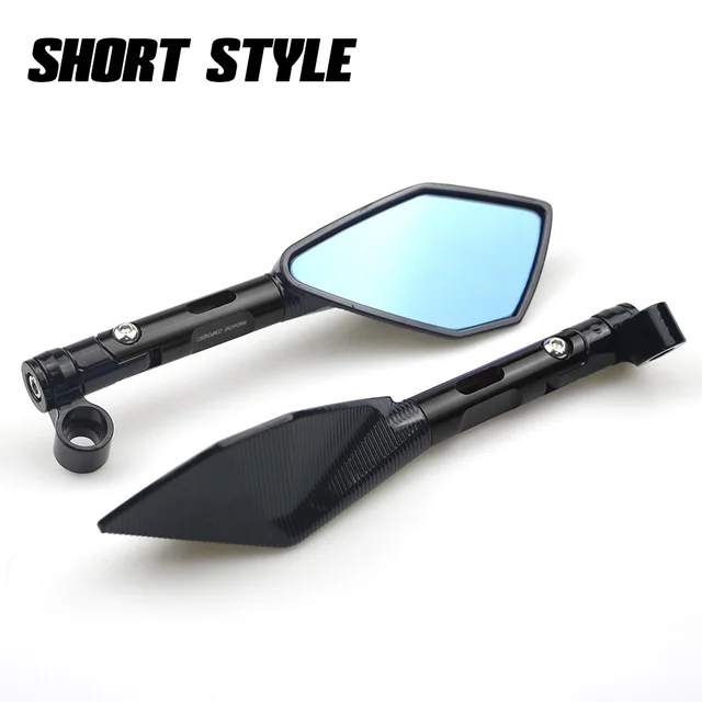 Universal CNC Aluminum Motorcycle Handlebar Rear View Mirrors Blue Anti-glare Mirror for Honda Yamaha Suzuki Scooter ktm Short Black