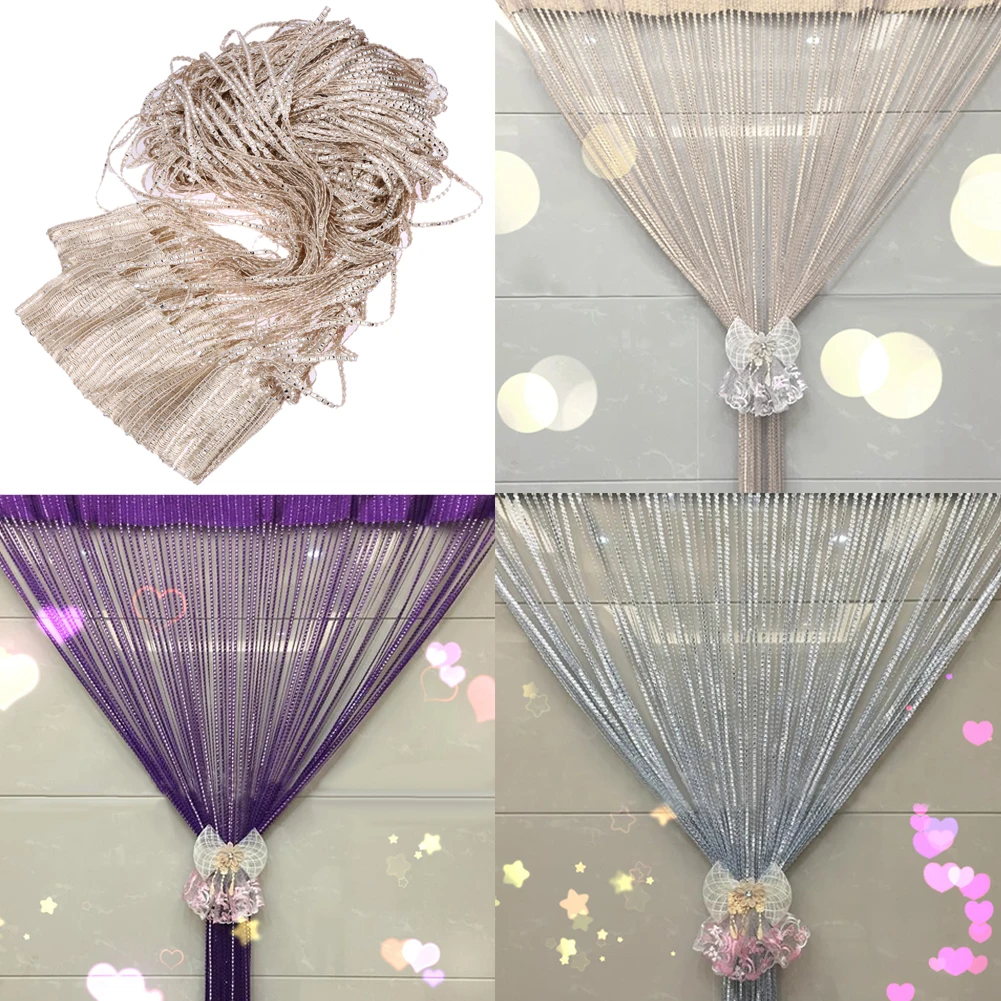 

String Curtains 2 x 1 M Crystal Beads Tassel Silk String Curtains Door Window Panel Sheer Curtains Valance For Living Room
