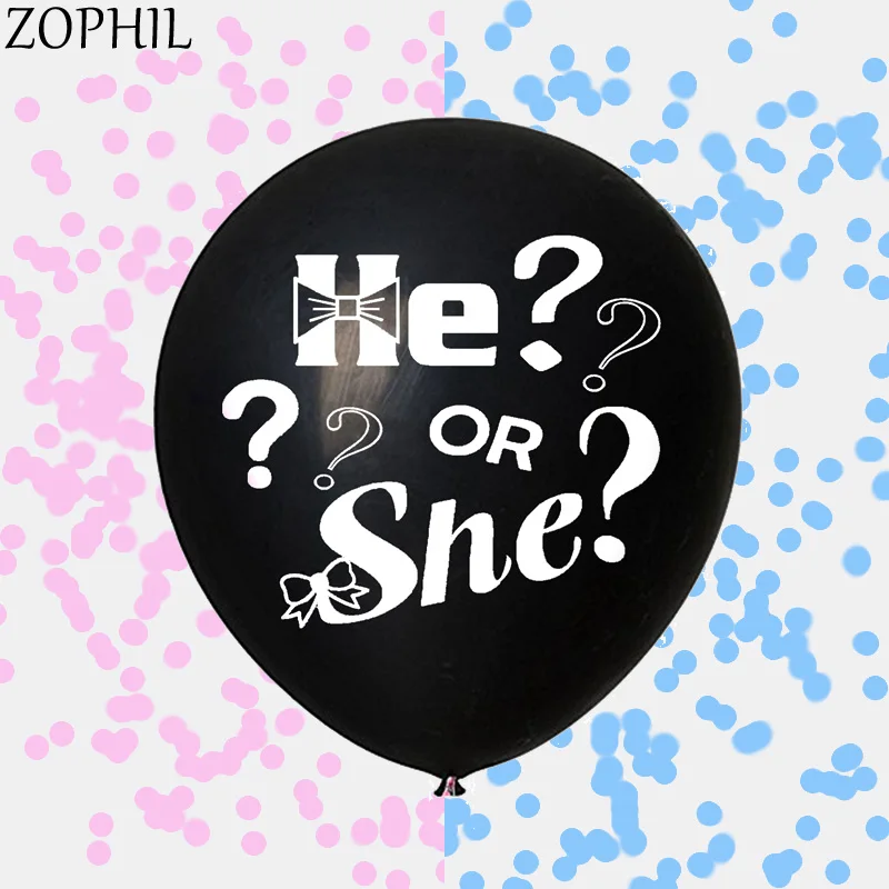 

36 inch Baby Shower Decoration Black Surprise Balloons Blue Pink Confetti Gender Reveal Party Decorations Latex Giant Globos