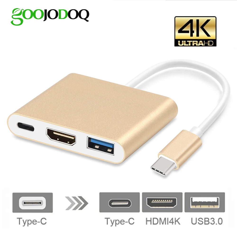 GOOJODOQ USB 3 1 Тип C концентратор к HDMI адаптер 4 К/3 в USB3.0 с зарядки Порты и разъёмы для