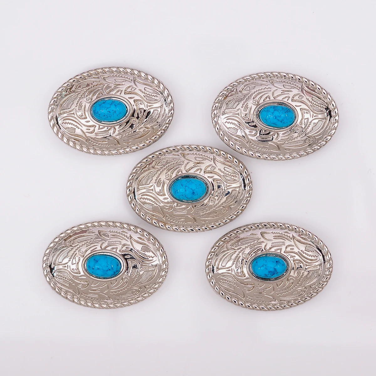 10X Western argent turquoise gravée Selle Tack Ceinture Prairie poussière ovale Conchos