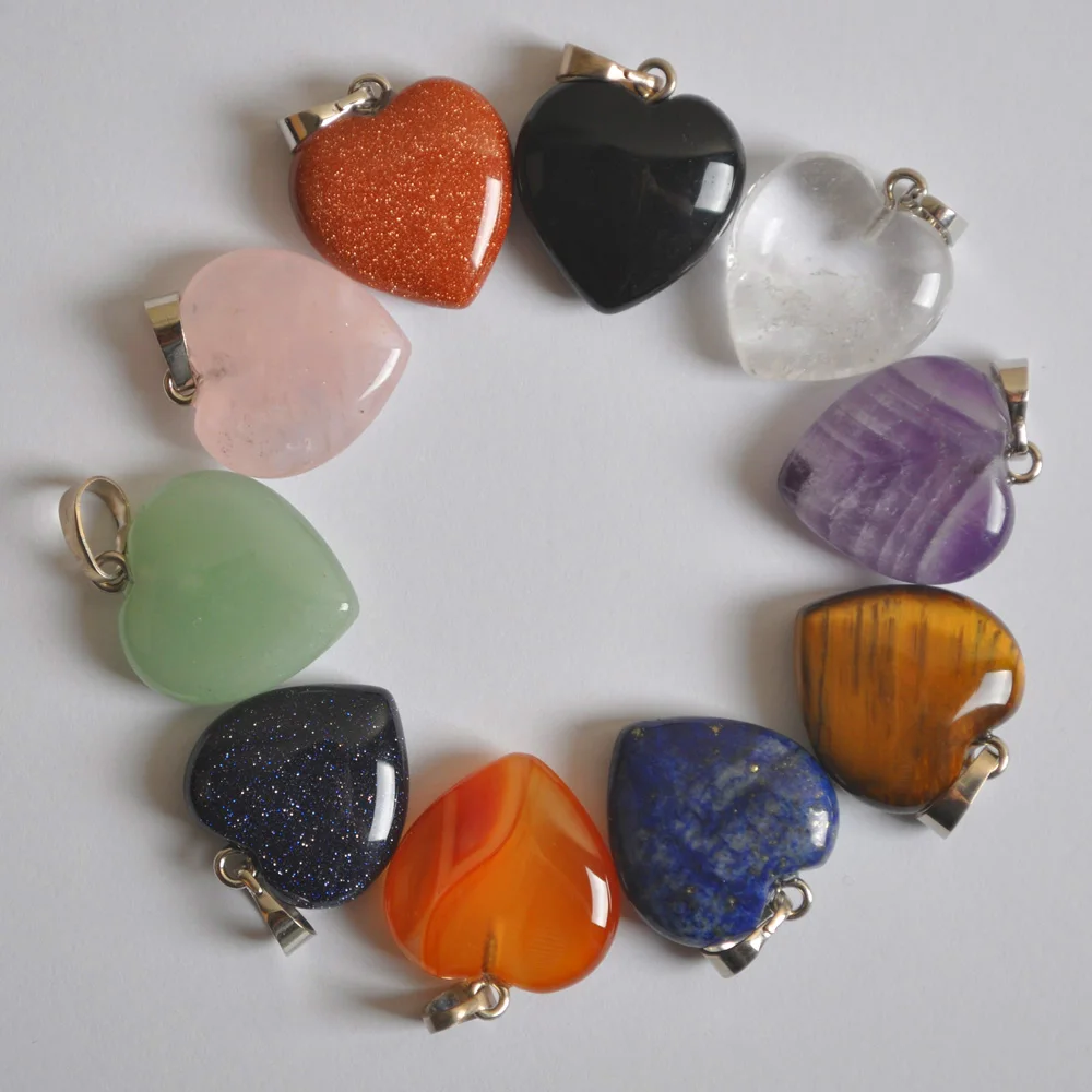 

Natural Aventurine/Crystal/Carnelian/Sandstone/Tigereye Stone Heart GEM Pendant Lucky Jewelry For Gift 1PCS S3023-S3032