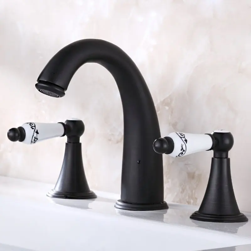 

Archaize Taps Three-piece Suit And Mixers Taps Torneira Para Banheiro Design Style Faucet Bathroom Face Basin Faucet Black