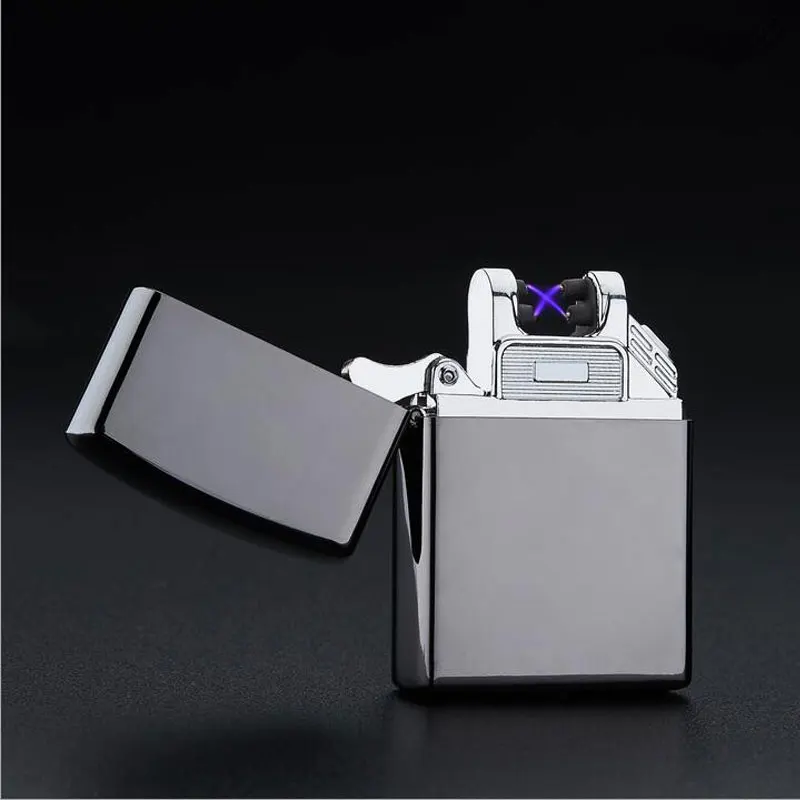 Windproof Pocket Double Pulse Arc Metal Ultra Thin USB Lighter Creative Charging Electronic