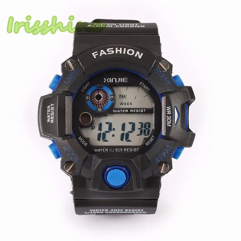 Irisshine i0390 мода мальчика Кварц цифровой Спортивные часы LED Военная Униформа силиконовые Водонепроницаемый wristwatche студент Часы подарок - Цвет: Синий