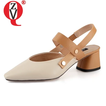 

ZVQ shoes woman 2019 spring new fashion mixed colors genuine leather women pumps outside med square heel slip-on ladies shoes