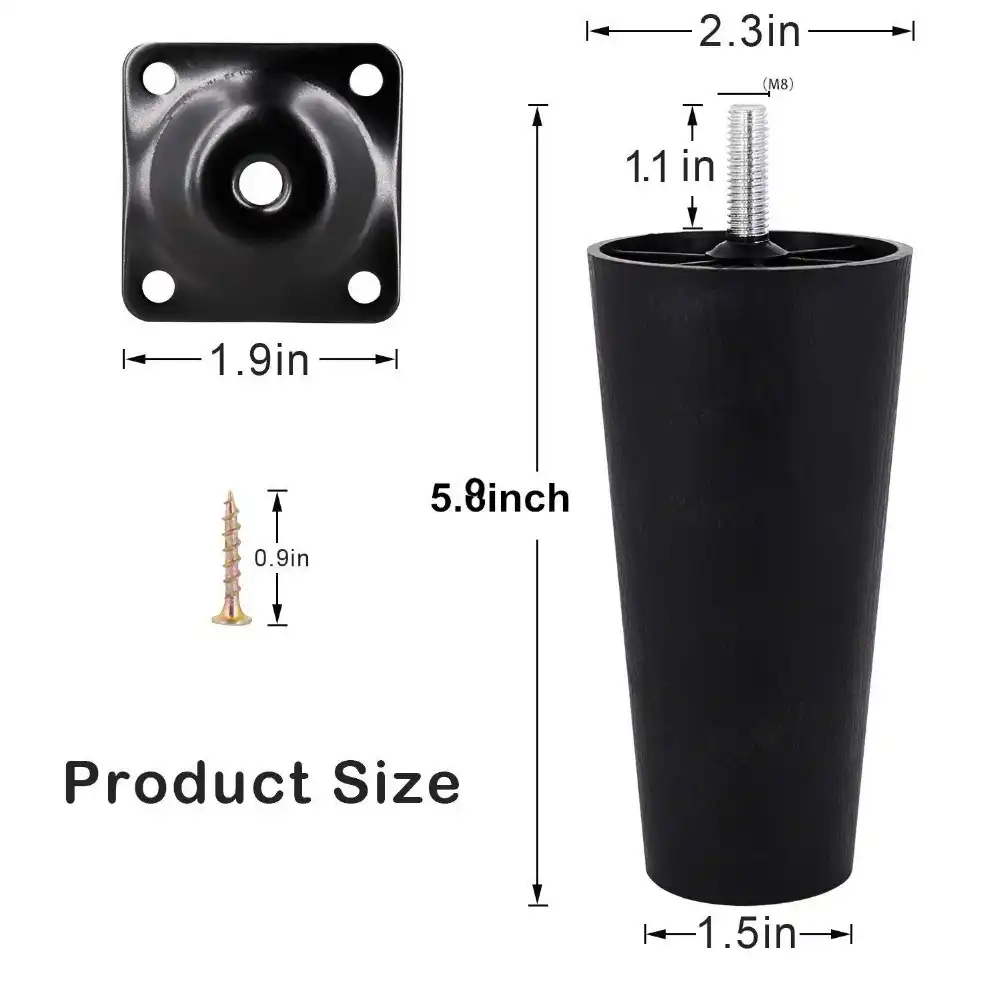 4pcs Sofa Legs Apered Plastic Couch And Chair M8 Thread Replacement Furniture Set Of 4 With Leg Mounting Plates