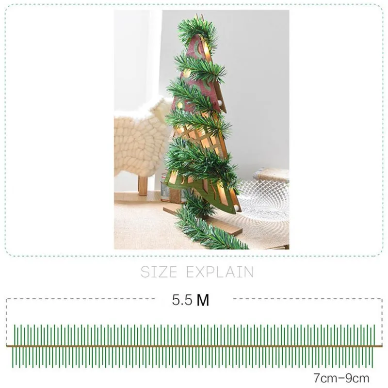 5.5M Green Pine Needle Rattan Vine Christmas Pendant Decoration Ornaments Xmas Party Hanging Tinsel Green Leaf Garden Xmas#B5