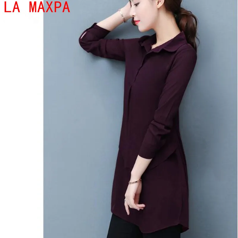 LA MAXPA otoño Plus tamaño Camiseta larga gasa 2019 de moda de manga larga blusas de mujeres señoras Tops negro dobladillo Irregular Ropa mujer LA MAXPA otoño Plus tamaño Camiseta larga gasa 2019 de moda de manga larga blusas de mujeres señoras Tops negro dobladillo Irregular Ropa mujer