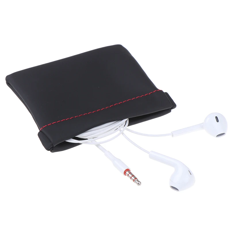 Portable Earphone Case PU Leather Storage Bag Headset Headphone Carrying Pouch 8.4x8.4cm Earphone Accessory Protector