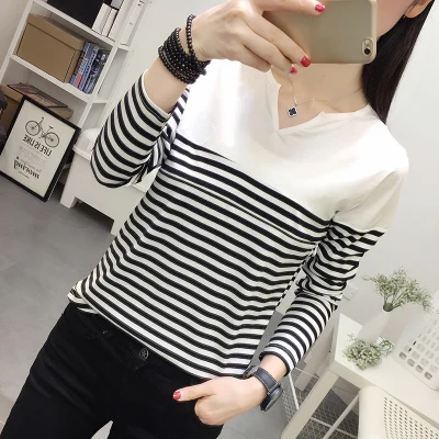 6239 White 6239# полосатая хлопковая Лоскутная Футболка для беременных и кормящих мам с v-образным вырезом; осенняя одежда для грудного вскармливания для беременных женщин; Футболка для беременных - Цвет: 6239 White