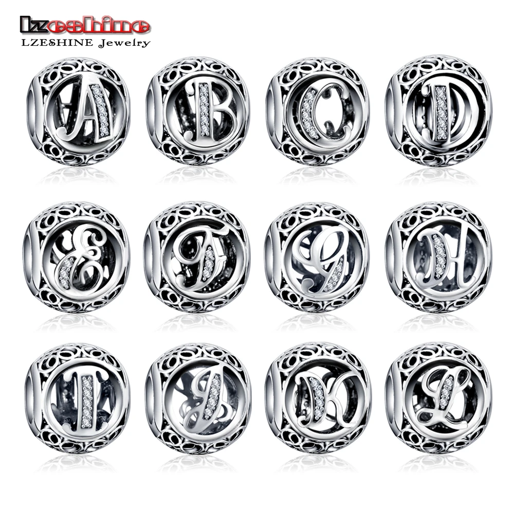 

LZESHINE 100% Authentic Sterling Silver 925 Crystal Alphabet Letter Bead Charm Fit Original Pandora Charm Bracelet Dropshipping
