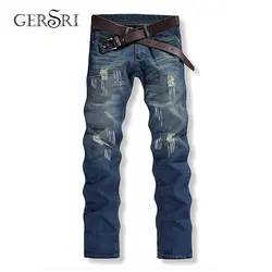 Gersri Прямые рваные джинсы бренд Тонкий повседневные рваные джинсы Homme ретро мужские джинсовые брюки высокое качество хлопок мужские брюки