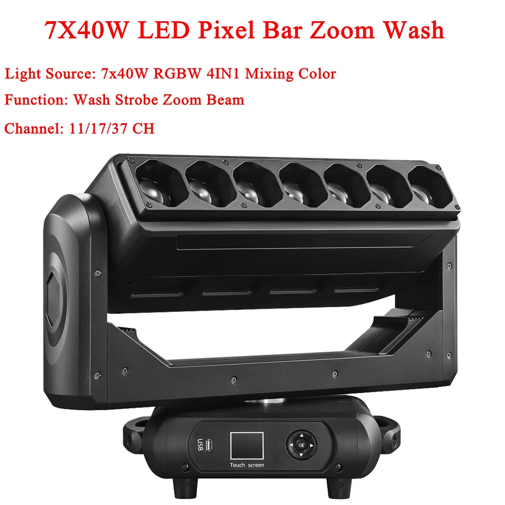 

New Moving Head 7X40W 4IN1 LED Pixel Bar Zoom Wash Light Equipment For Professional DJ Disco Party Lights Stage Effect Show