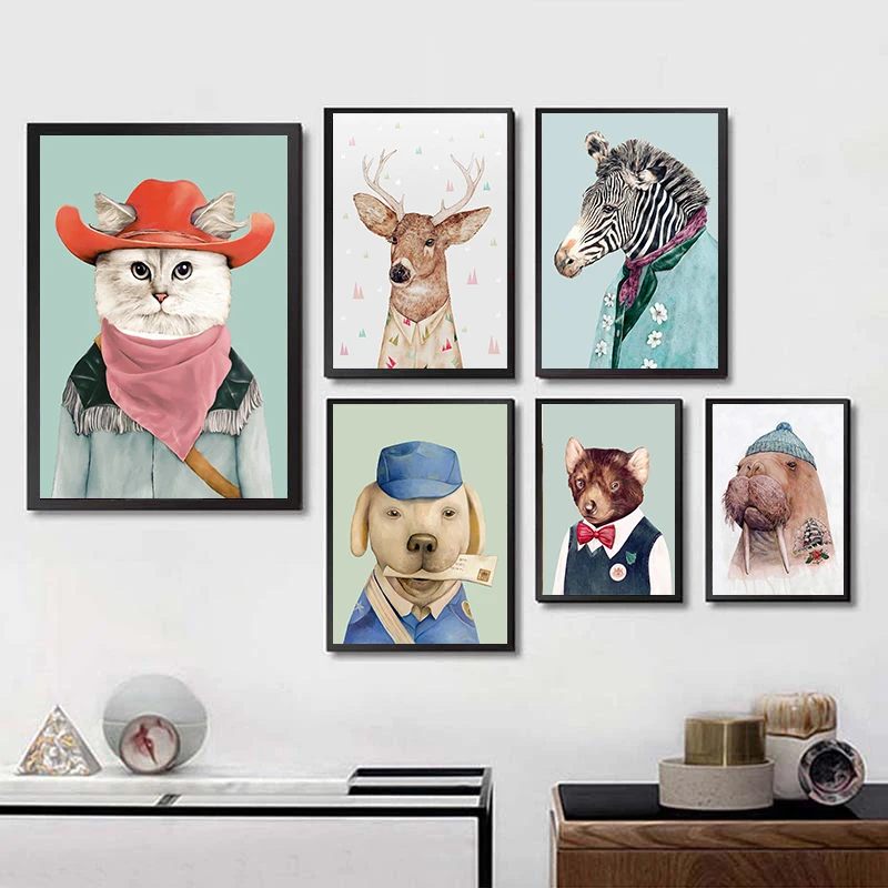 

Dog rabbit Giraffe cat Zebra Animal Posters and Prints Art Wall Art Nursery Decorative Picture Nordic Style Kids Decoration