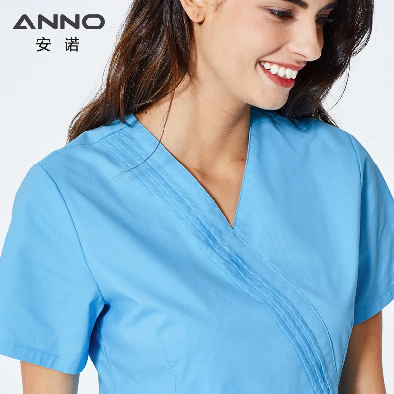 ANNO униформа медсестры синий медицинские скрабы Набор доктор костюм для женщин Больничная клиника ткань хирургическое платье с регулировкой талии кнопка