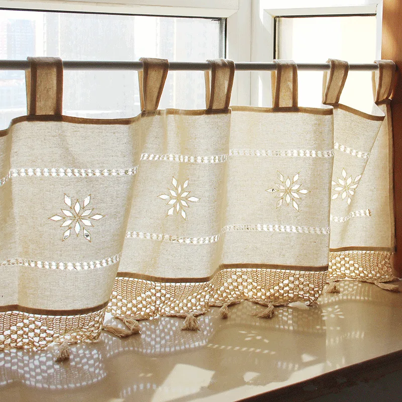 Half Curtain Hollow Embroidery Curtain Tab Top Coffee Short