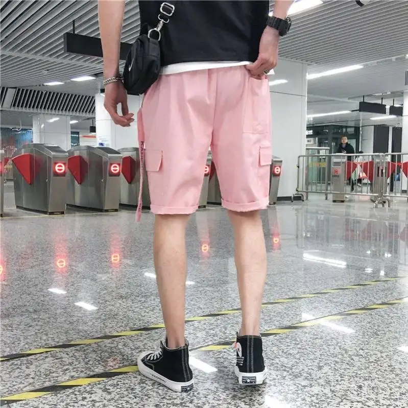 Хип-хоп шорты мужские летние рабочие короткие штаны с боковым карманом классные розовые облегающие короткие брюки модные мужские шорты Карго