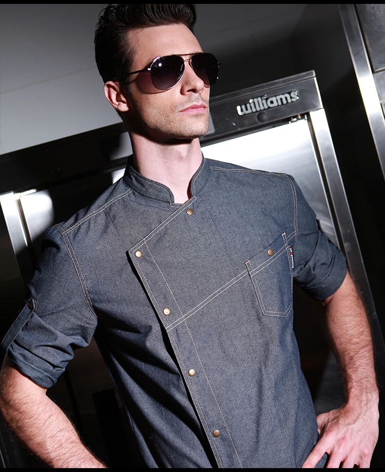 

Hot Men Unisex Cook Suit Restaurant Chef Jacket Medium Sleeve Jean Chef uniform Cook Clothes Hotel Bakery Kitchen Work Wear