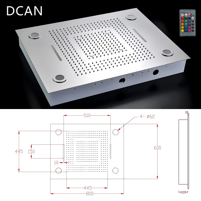 DCAN многофункциональная насадка для душа с дождевой насадкой, светодиодный светильник с дистанционным управлением, душевая головка 600*800 мм, Потолочная Душевая насадка с дождевой насадкой, массажный водопад