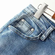 Размера плюс Для женщин Бисер джинсовые штаны модные ботильоны с кисточками; с карманами и эластичной резинкой на стройнящие джинсы женские повседневные штаны