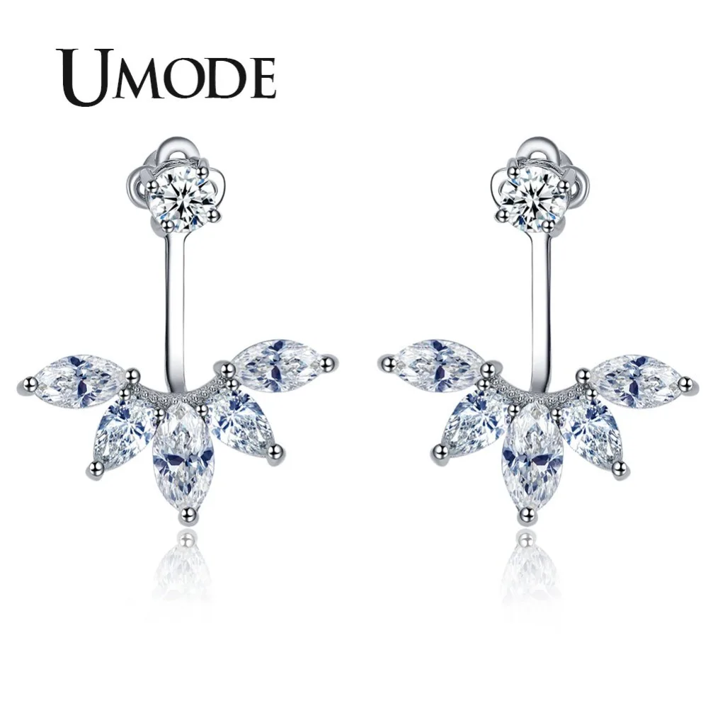 UMODE Fashion Earring Jewelry Zirconia Crystal Ear Jackets Jewelry Leaf Ear Stud Earrings For Women Boucle D'oreille Aros UE0242