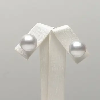 

Free Shipping 12.7mm Round Silver White Genuine South Sea Pearl Stud Earrings 18k White Gold #0207