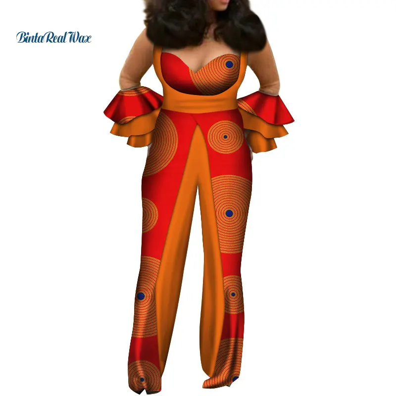 Модный женский комбинезон, комбинезон Bazin Riche, Африканский лоскутный комбинезон с оборками и рукавами, африканская Дашики, дизайнерская одежда WY479