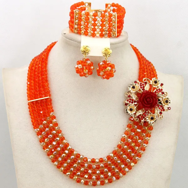 Fashion Royal Orange Wedding Statement Crystal Necklace Set 2017 New
