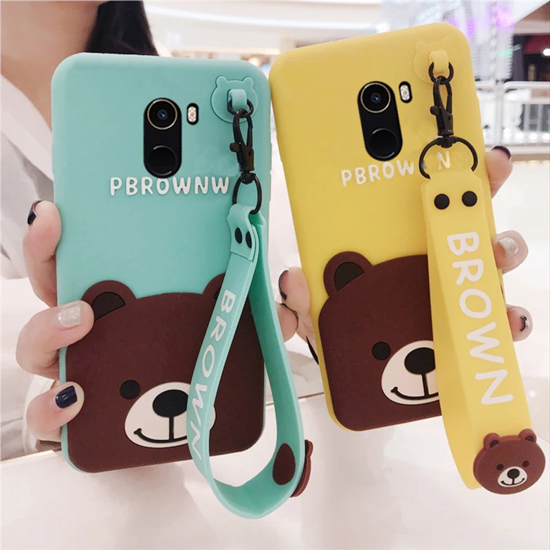 

For Xiaomi 6 6X 8 MIX2 5X Mobile Shell Cute Cartoon Brown Bear Silicone Soft Shell Cover for Redmi 5Plus Note5 with Wrist Strap
