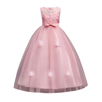 

6-16 year Kids Girls Wedding Flower Girl Dress elegant Princess Party Pageant Formal Dress Sleeveless Lace Tulle Long Dress