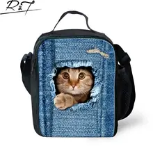 2016 New Printing Cute Cat Kid Lunch Bag Funny Dog Lunch Box Bag For Children Picnic Food Bag Denim Blue Portable Lunch Storage
