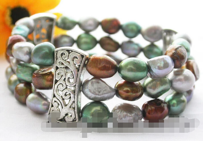 

Free shipping >>>>>>z3207 3row 11mm multicolor baroque pearl elasticity bracelet