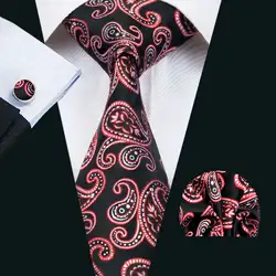 LS-1412 Барри. ван классический Для мужчин галстук красный Пейсли 100% шелковый галстук Ханки Запонки Набор для Для мужчин; Свадебная вечеринка