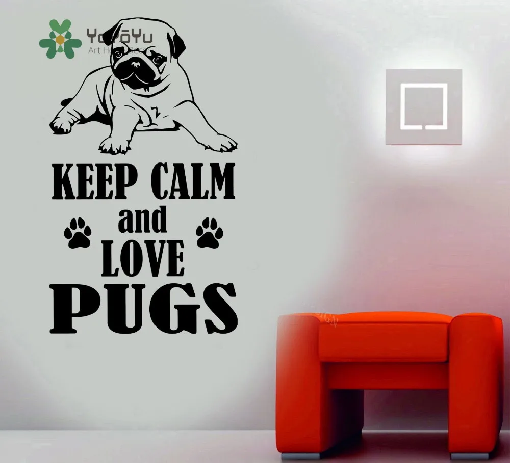 Pug Dog Wall Decal Keep Calm And Love Pugs Diy Wall Art Sticker Animal Cute Pet Wall Mural Home Decor Ny 39 Dog Wall Decals Wall Decalshome Decor Aliexpress