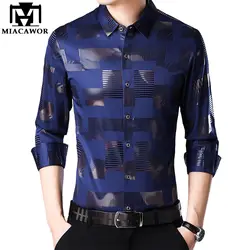 Miacawor новые деловые рубашки в повседневном стиле Для мужчин модный принт Slim Fit платье рубашка с длинными рукавами Camisa Masculina плюс Размеры