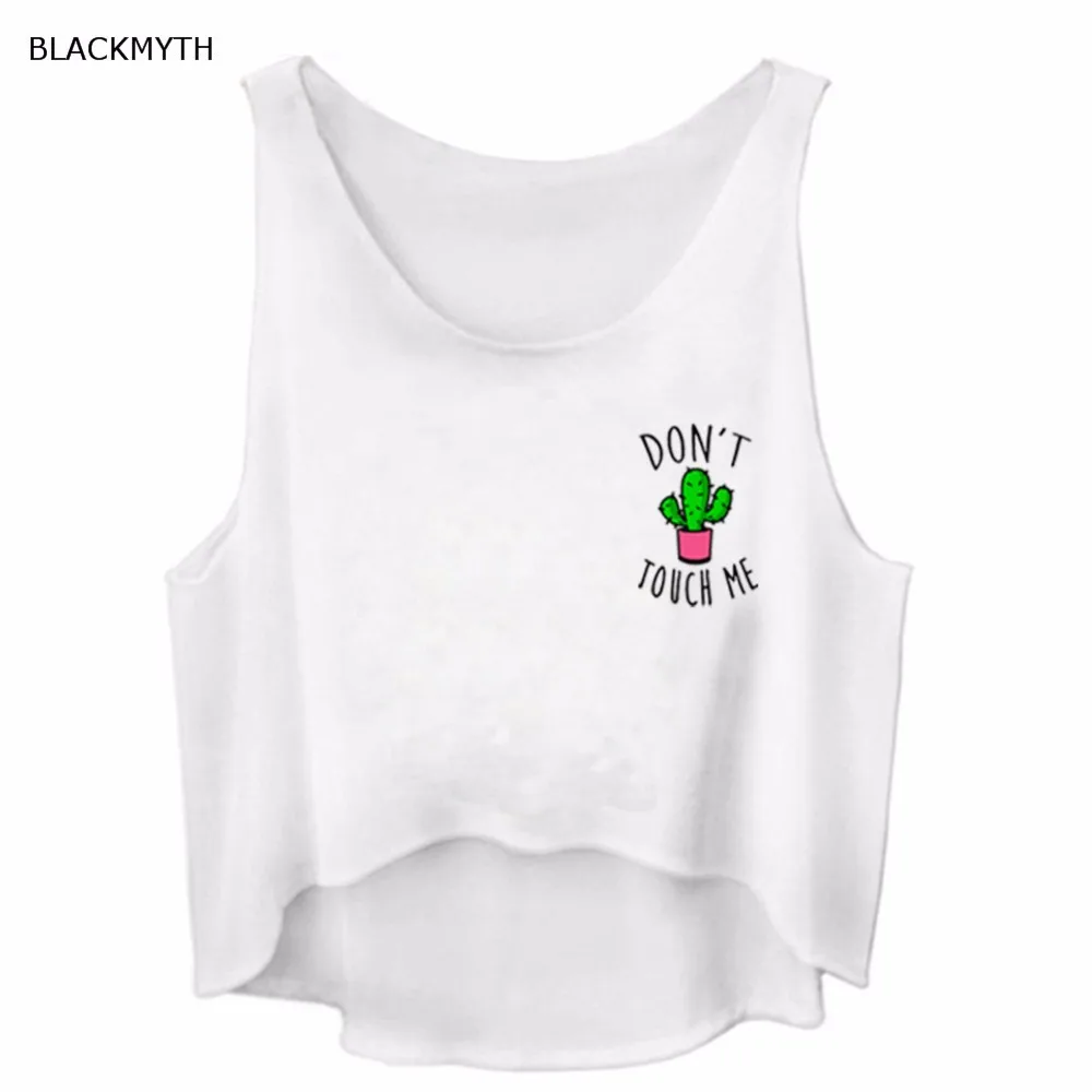 

BLACKMYTH New Women's Summer Style DON'T TOUCH ME Letter Print Loose Sleeveless Loose White Funny Tank Crop Shirt Tops