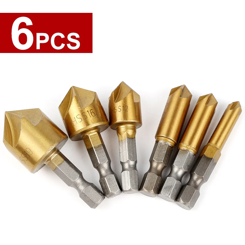 

1sets Round shank 5 Flute HSS Hard Metals natural color Five Edge Chamfer Chamfering End Mill Cutter Countersink Drill Bit