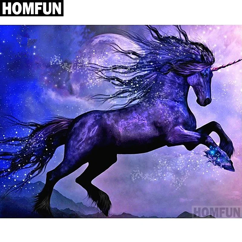 

HOMFUN Full Square/Round Drill 5D DIY Diamond Painting "Purple Unicorn" 3D Embroidery Cross Stitch 5D Home Decor Gift A00703