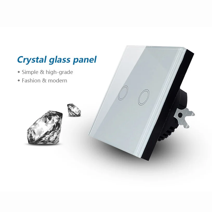 Free Shipping, 2pcs/Set, EU Type 2 Gang 2 Way Touch Light Switch with