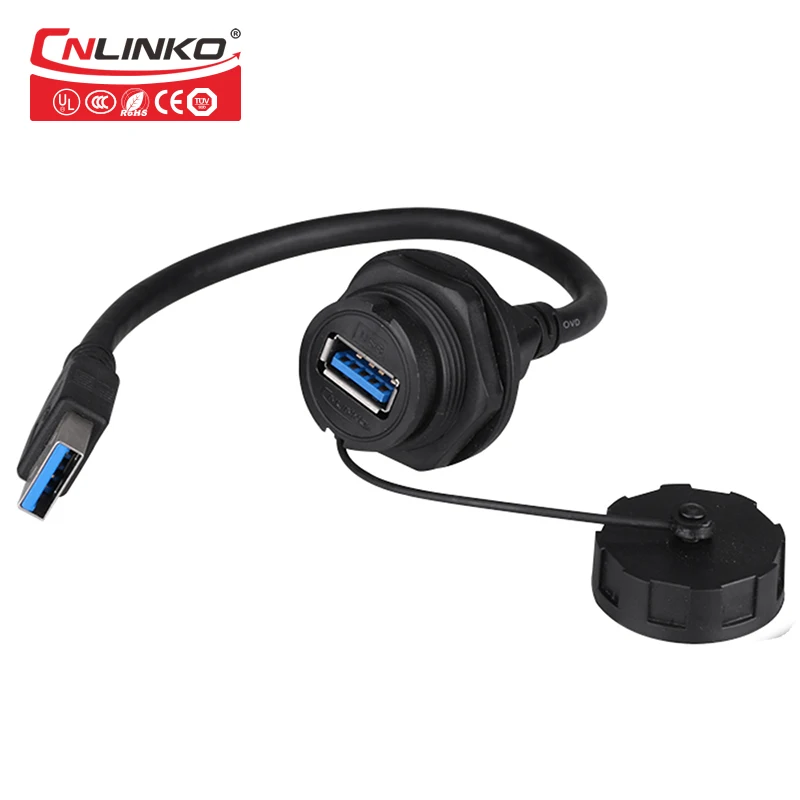 Linko YU-USB Series Outdoor USB3.0 9Pin Waterproof Connectors IP65 USB Plug Panel Mount Socket with 1m Data Cable Connector