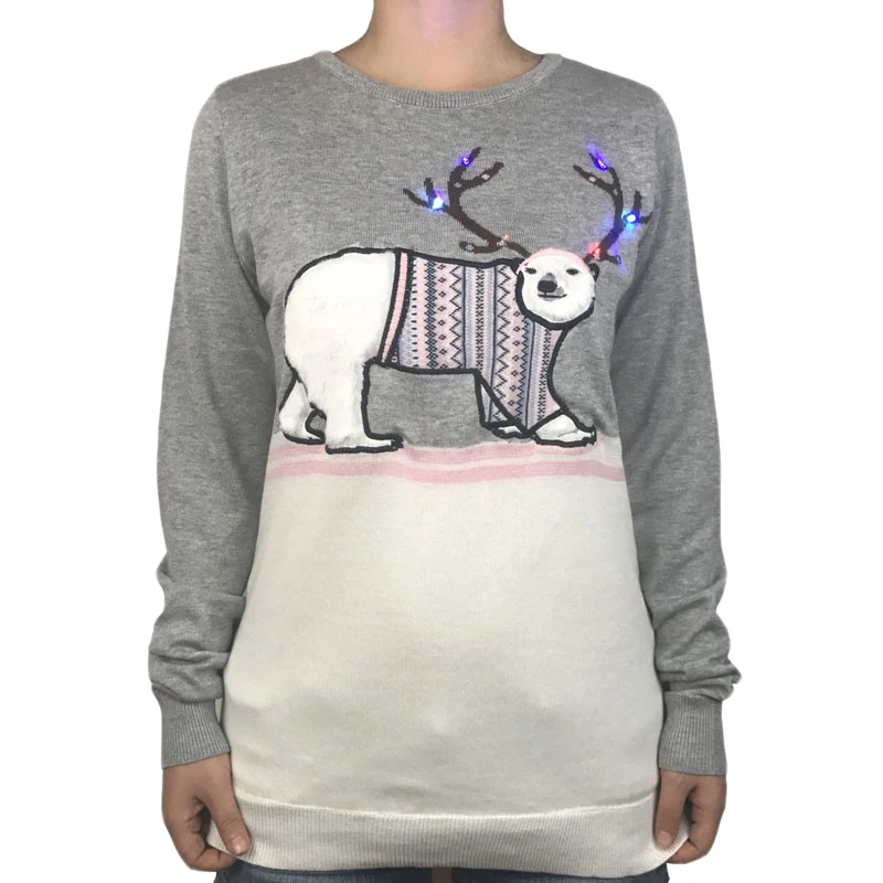 Funny Light Up Ugly Christmas Sweater for Women Kawaii Fuzzy Fluffy Poly Bear Patterned Xmas Pullover Jumper Oversized S-4XL 1