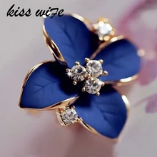 KISS WIFE 2016 New elegant noble blue flower ladies gold rhinestone earrings piercing Brinco women free