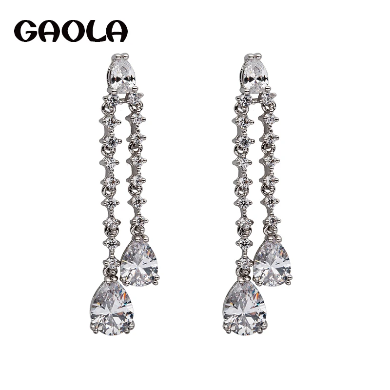

GAOLA 2017 Luxury Noble Temperament Long Cubic Zirconia Dangle Earrings for women GLE6487Y