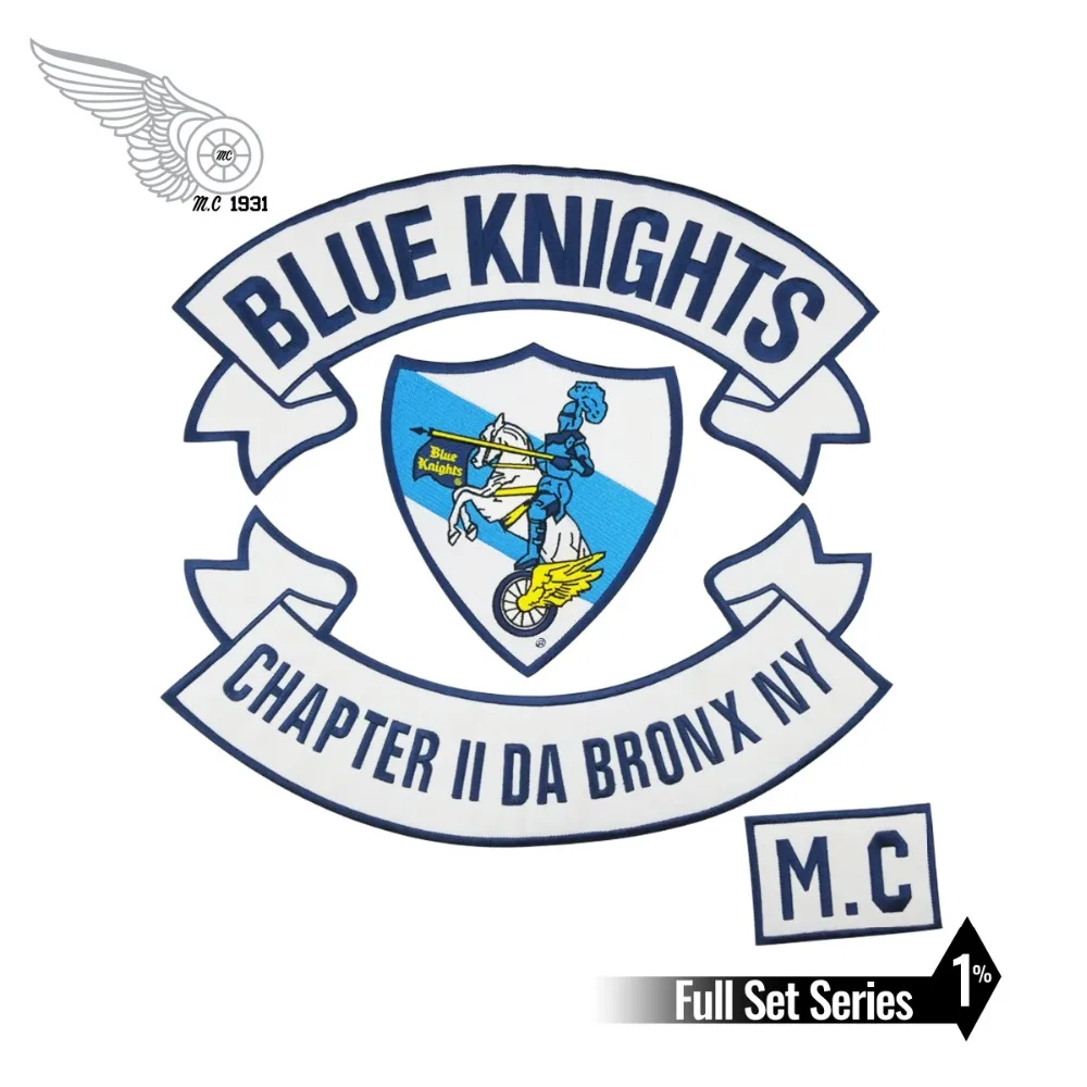

BLUE KNIGHTS PATCH Rider Biker Embroidered Iron On Back of Jacket Patch White twill fabric Free Shipping DIY Eco-Friendly